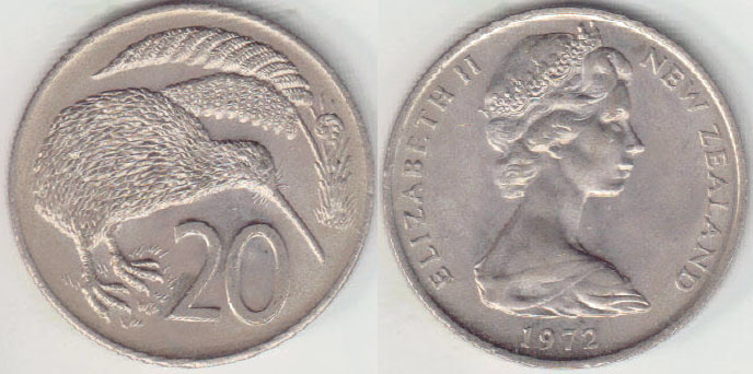 1972 New Zealand 20 Cents (Unc) A005290*